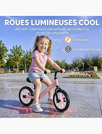 Draisienne enfant led siège guidon réglables rose