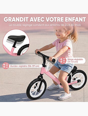 Draisienne enfant led siège guidon réglables rose