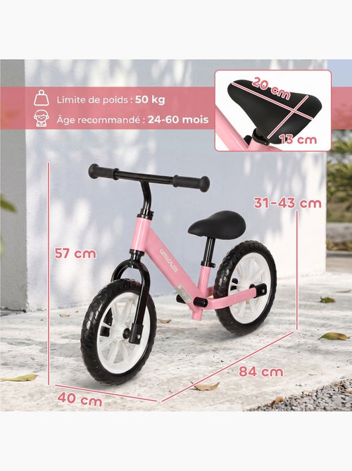 Draisienne enfant led siège guidon réglables rose - Kiabi Draisienne enfant led siège guidon réglables rose - Kiabi