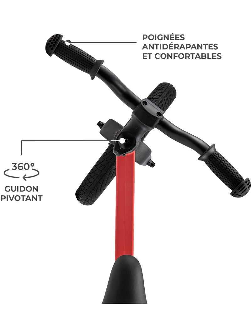 Draisienne Kinderkraft ETER avec Selle Réglable, Roues PU 12 Pouces et Cadre en Nylon Léger Rouge - Kiabi