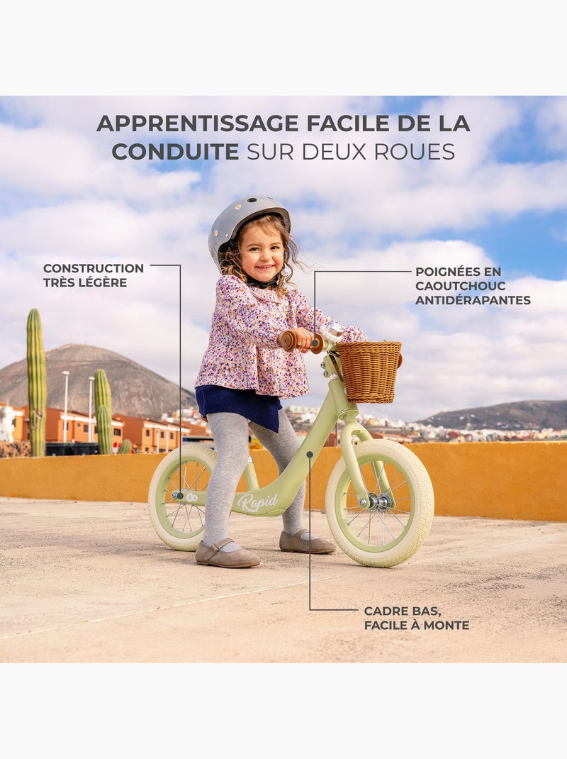 Draisienne Kinderkraft RAPID 2 avec cadre en magnésium, selle réglable, panier rétro et sonnette Vert - Kiabi