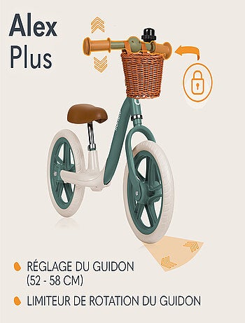 Draisienne LIONELO Alex Plus - Léger - Selle confortable - Réglable - Panier et Sonnette inclus