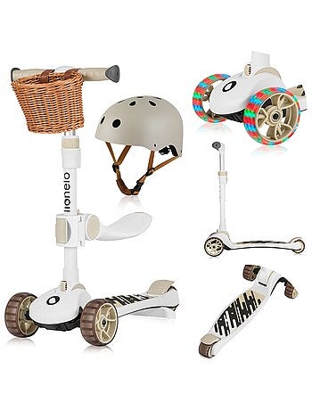 Draisienne trottinette et Casque LIONELO Franky - Roues éclairées - Jusqu’à 50 kg - Panier