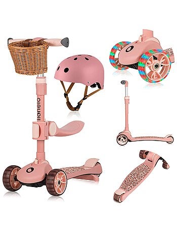 Draisienne trottinette et Casque LIONELO Franky - Roues éclairées - Jusqu’à 50 kg - Panier