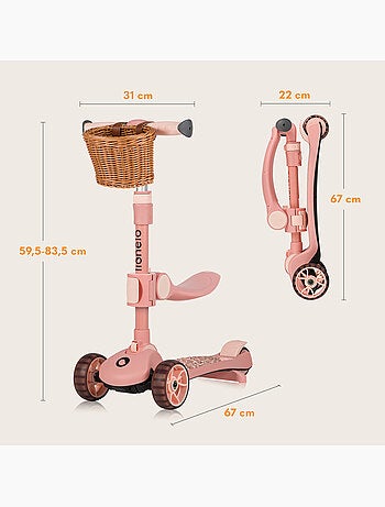 Draisienne trottinette et Casque LIONELO Franky - Roues éclairées - Jusqu’à 50 kg - Panier