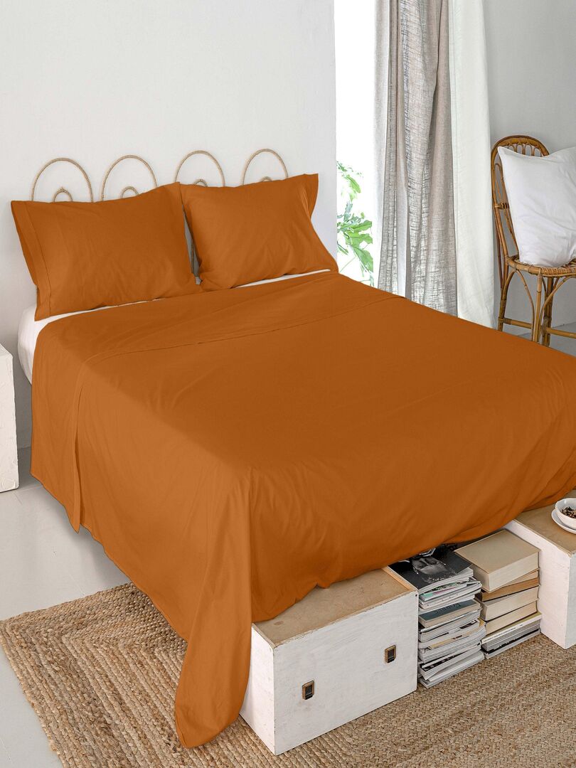 Drap housse coton Collection Ambre - Marron caramel - Kiabi - 19.88€