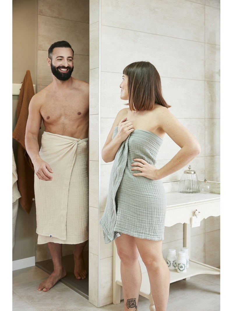 Drap de Bain - Quadruple Gaze de Coton 220 g/m² - Gaia Vert eucalyptus - Kiabi