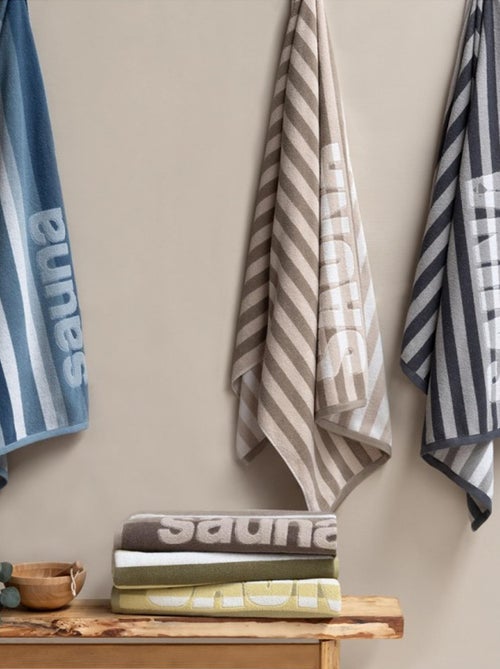 Drap de bain collection SAUNA EFFICIENCE Texte majuscule - Kiabi Drap de bain collection SAUNA EFFICIENCE Texte majuscule - Kiabi