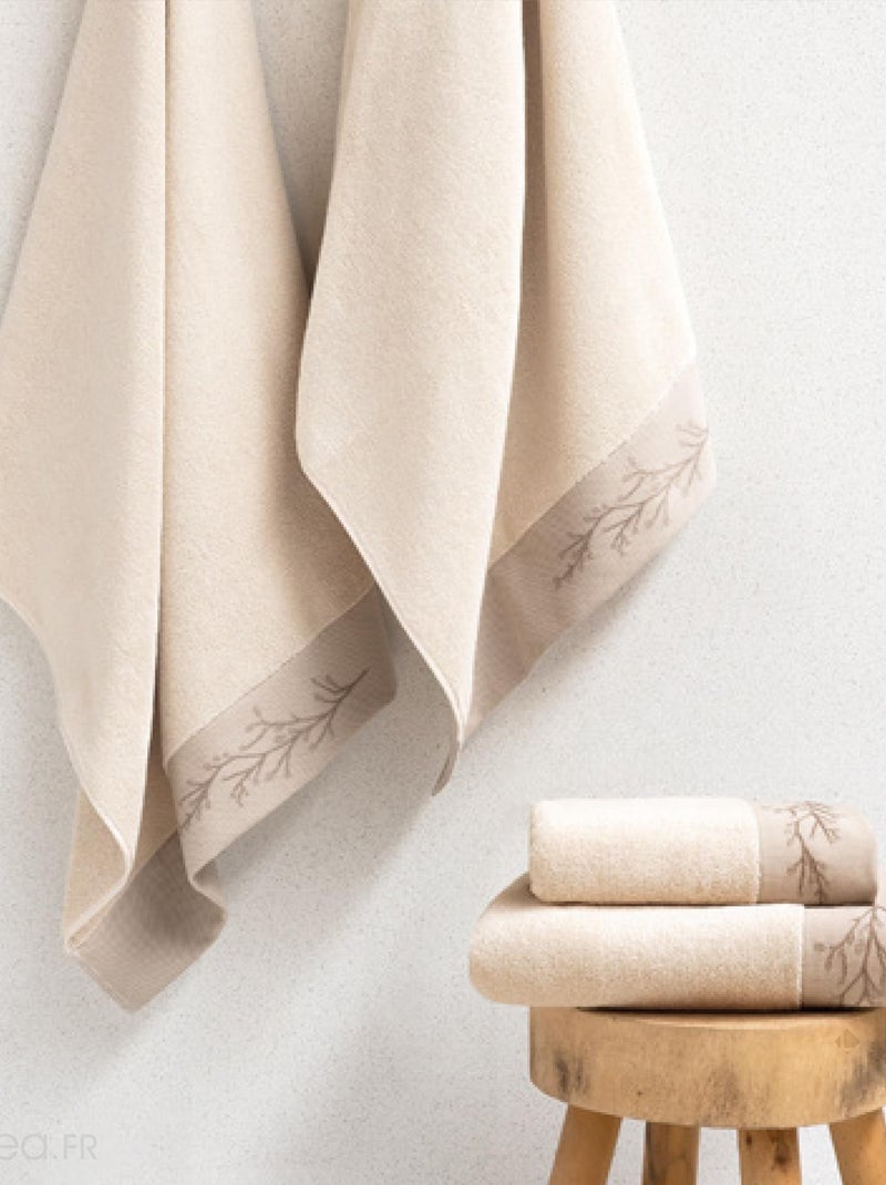 Drap de douche absorbant coton FEUILLE Beige - Kiabi