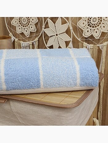 Drap de douche coton bouclette éponge à carreaux CELESTE