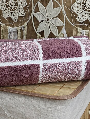 Drap de douche coton bouclette éponge à carreaux CELESTE