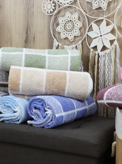 Drap de douche coton bouclette éponge à carreaux CELESTE - Kiabi