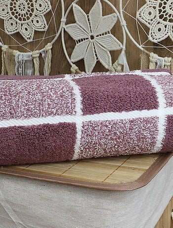 Drap de douche coton bouclette éponge à carreaux CELESTE