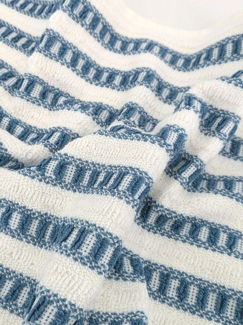 Drap de douche coton SANTORINI A rayures Bleu outremer - Kiabi