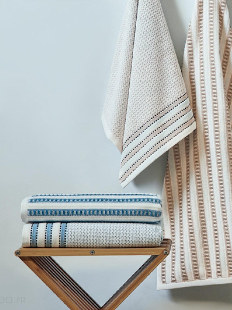 Drap de douche coton SANTORINI Liteau Moutarde - Kiabi