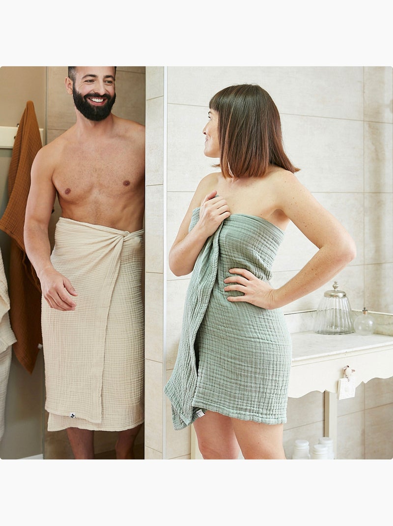 Drap de douche gaïa – quadruple gaze de coton - gaïa Vert eucalyptus - Kiabi