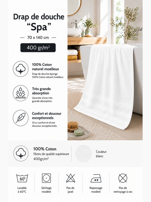 Drap de Douche Spa 100% Coton 400 gr/m² - Kiabi Drap de Douche Spa 100% Coton 400 gr/m² - Kiabi