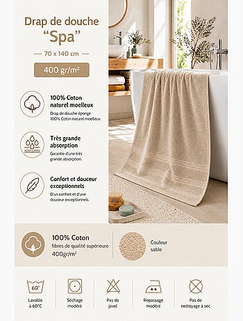 Drap de Douche Spa 100% Coton 400 gr/m²