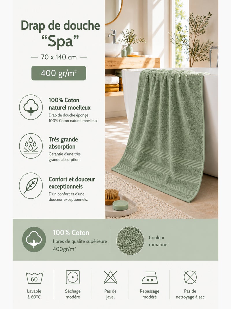 Drap de Douche Spa 100% Coton 400 gr/m² Vert foncé - Kiabi