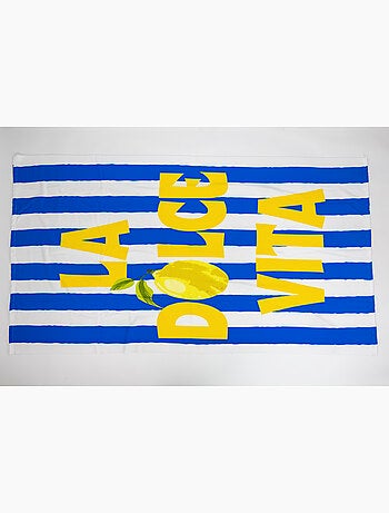 Drap de Plage 100x180 cm 100% Polyester | La Dolce Vita Citron Rayures Bleu & Jaune Méditerranée XL