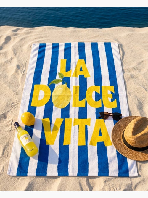 Drap de Plage 100x180 cm 100% Polyester | La Dolce Vita Citron Rayures Bleu & Jaune Méditerranée XL - Kiabi Drap de Plage 100x180 cm 100% Polyester | La Dolce Vita Citron Rayures Bleu & Jaune Méditerranée XL - Kiabi