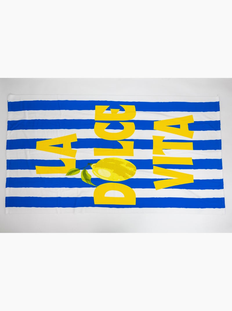 Drap de Plage 100x180 cm 100% Polyester | La Dolce Vita Citron Rayures Bleu & Jaune Méditerranée XL Noir Bleu Blanc - Kiabi