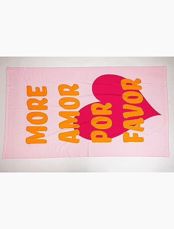 Drap de Plage 100x180 cm 100% Polyester | More Amor Por Favor Rose Fuchsia Orange Cœur XL | Séchage