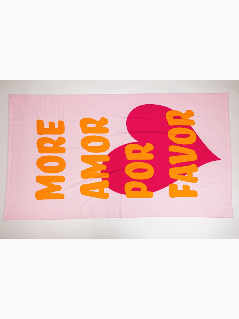 Drap de Plage 100x180 cm 100% Polyester | More Amor Por Favor Rose Fuchsia Orange Cœur XL | Séchage Beige/Rose - Kiabi