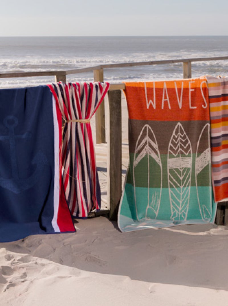 Drap de plage 100x180 cm ATLANTIQUE Bleu Rouge - Kiabi