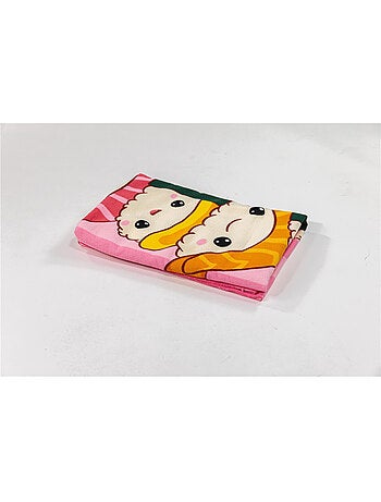 Drap de Plage 70x140 cm 100% Polyester | Kawaii Sushi & Rolls Empilés Rose Rayures Japonais