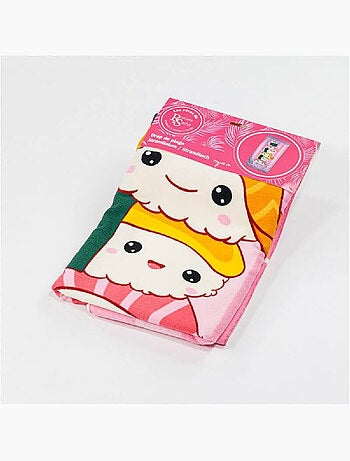 Drap de Plage 70x140 cm 100% Polyester | Kawaii Sushi & Rolls Empilés Rose Rayures Japonais