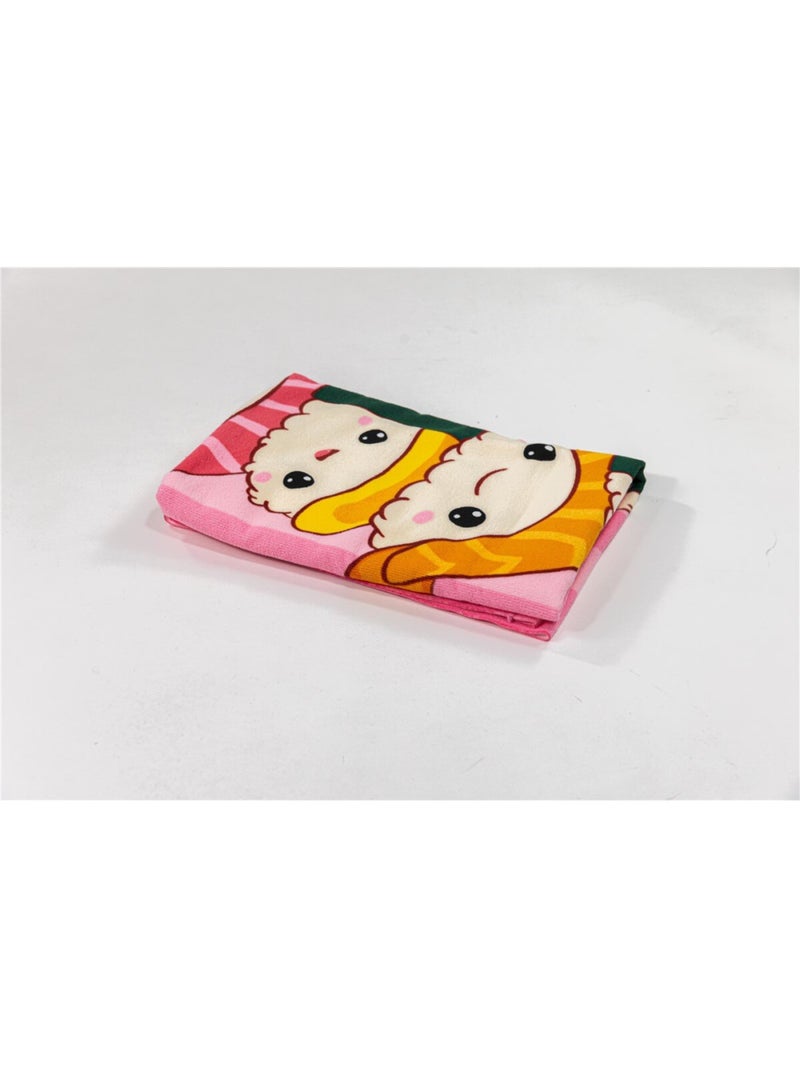 Drap de Plage 70x140 cm 100% Polyester | Kawaii Sushi & Rolls Empilés Rose Rayures Japonais Beige/Rose - Kiabi