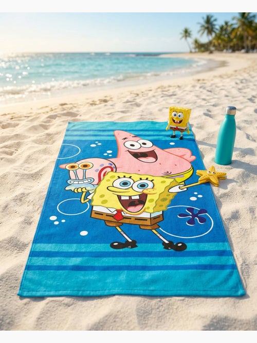 Drap de Plage Enfant Bob l'Éponge 70x140 cm 100% Polyester - Kiabi