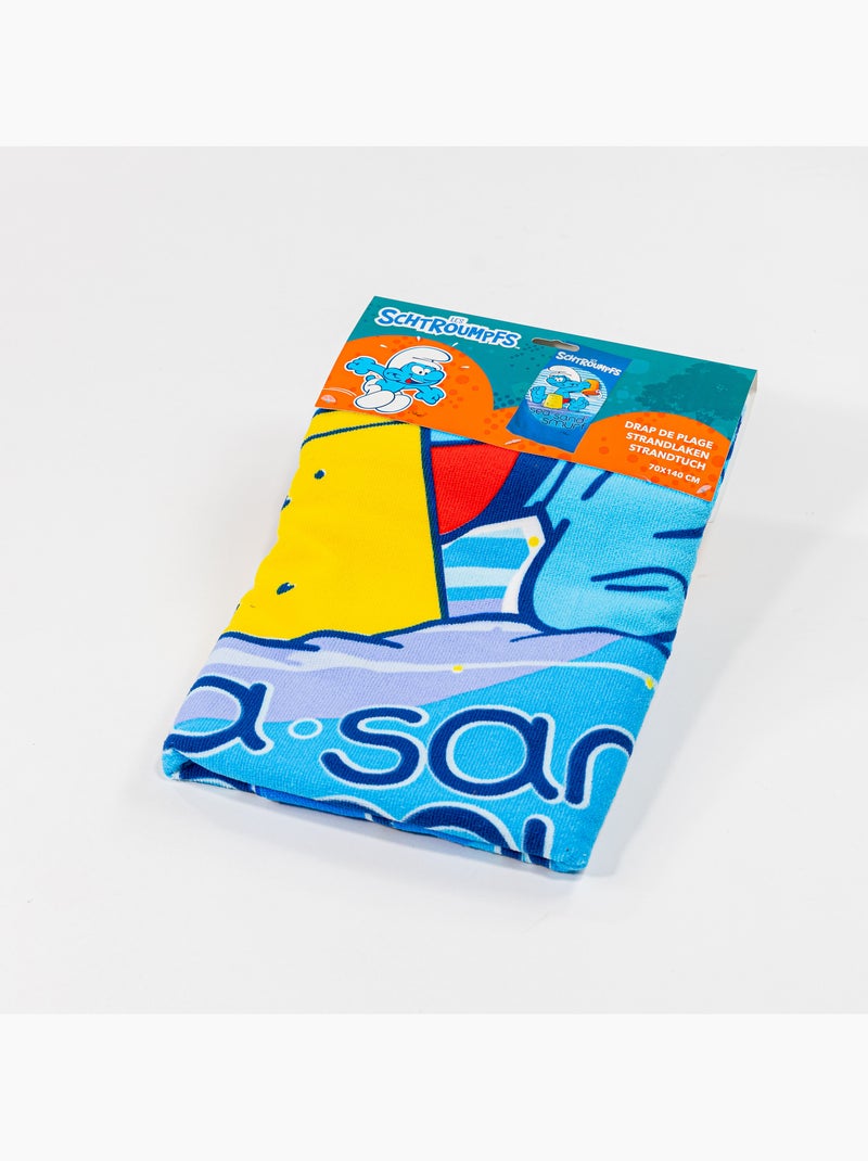Drap de Plage Enfant Les Schtroumpfs 70x140 cm 100% Polyester Noir Beige Bleu - Kiabi
