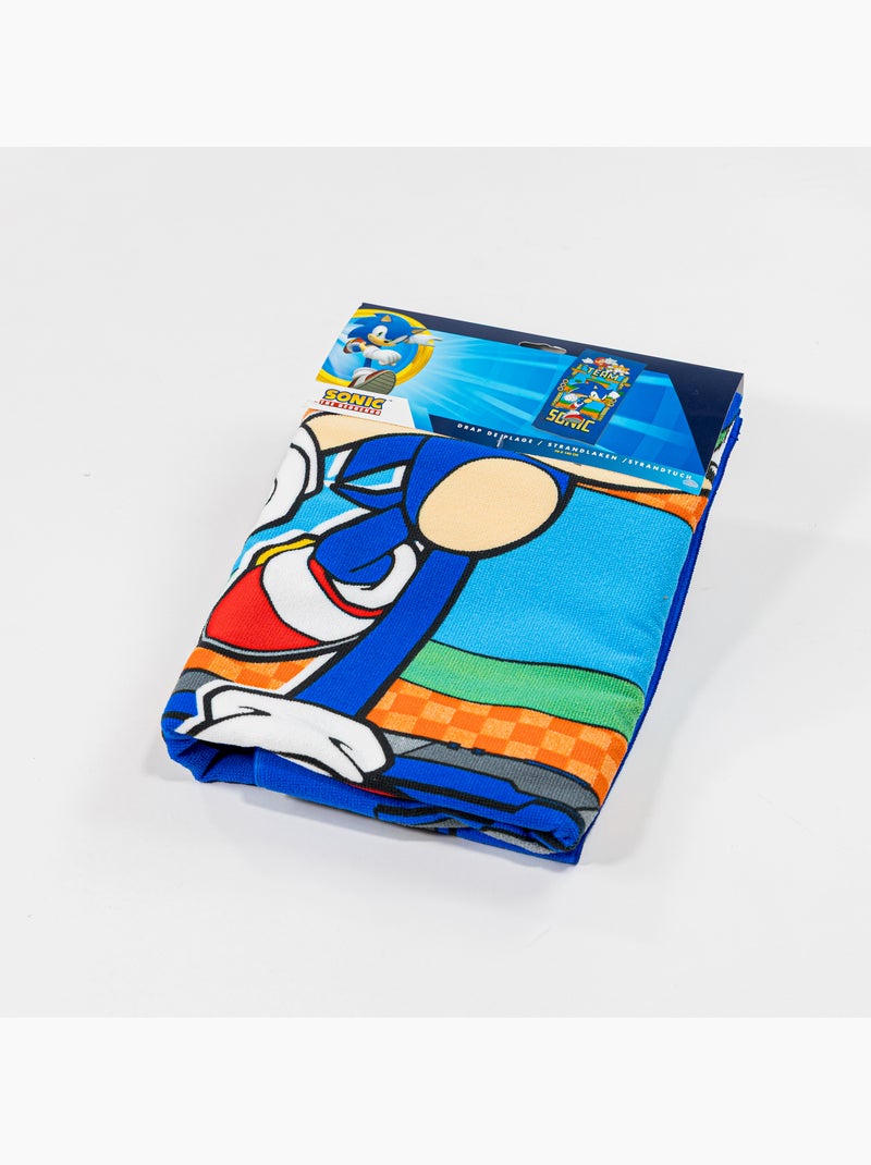 Drap de Plage Enfant Team Sonic 70x140 cm 100% Polyester Noir Bleu - Kiabi