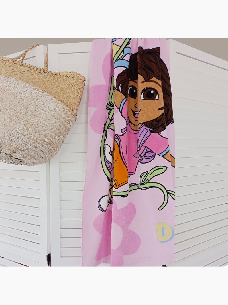 Drap de plage et de bain imprimé 100% coton, DORA FLOWER Rose - Kiabi