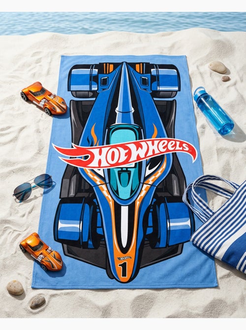Drap de Plage Garçon Hot Wheels 70x140 cm 100% Polyester | Voiture de Course Bleue - Kiabi