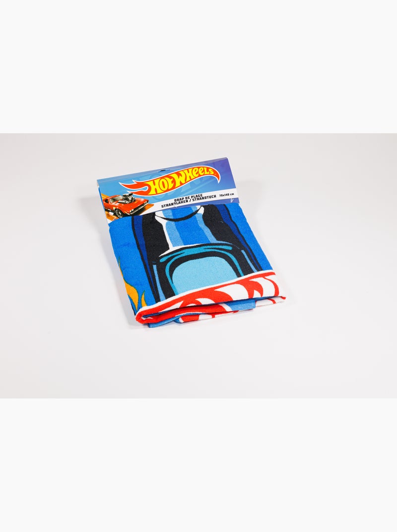 Drap de Plage Garçon Hot Wheels 70x140 cm 100% Polyester | Voiture de Course Bleue Noir Bleu - Kiabi