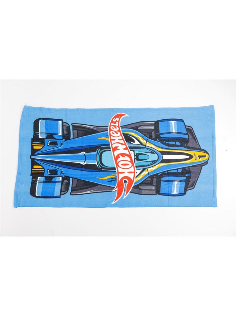 Drap de Plage Garçon Hot Wheels 70x140 cm 100% Polyester | Voiture de Course Bleue Noir Bleu - Kiabi