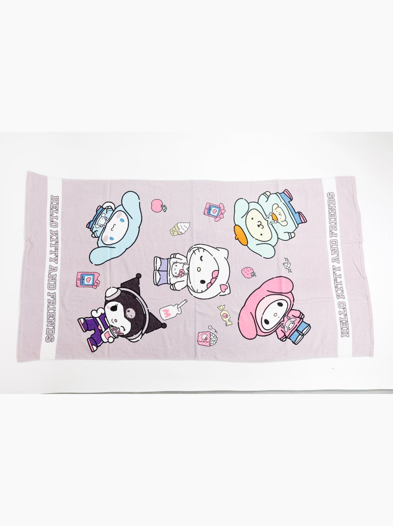 Drap de Plage Hello Kitty and Friends Sanrio 90x170 cm 100% Coton Noir Mauve - Kiabi