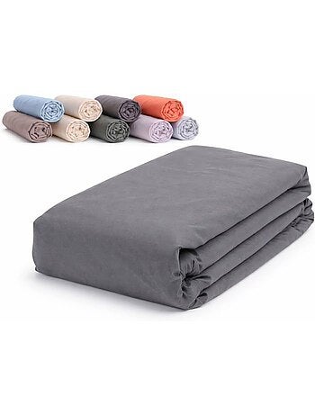 Drap housse - 100% coton 57 fils, bonnet 25 cm, coins élastiques - couleur aléatoire