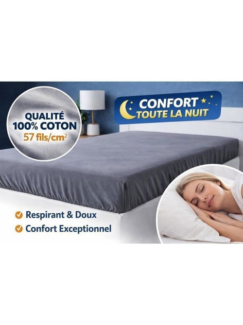 Drap housse - 100% coton 57 fils, bonnet 25 cm, coins élastiques - couleur aléatoire - Kiabi Drap housse - 100% coton 57 fils, bonnet 25 cm, coins élastiques - couleur aléatoire - Kiabi
