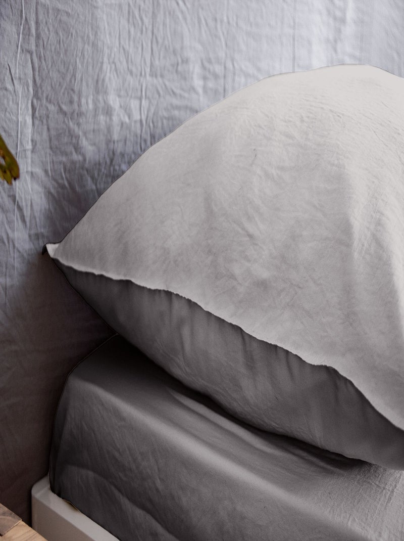 Drap housse - 100% microfibre lavée Gris foncé - Kiabi