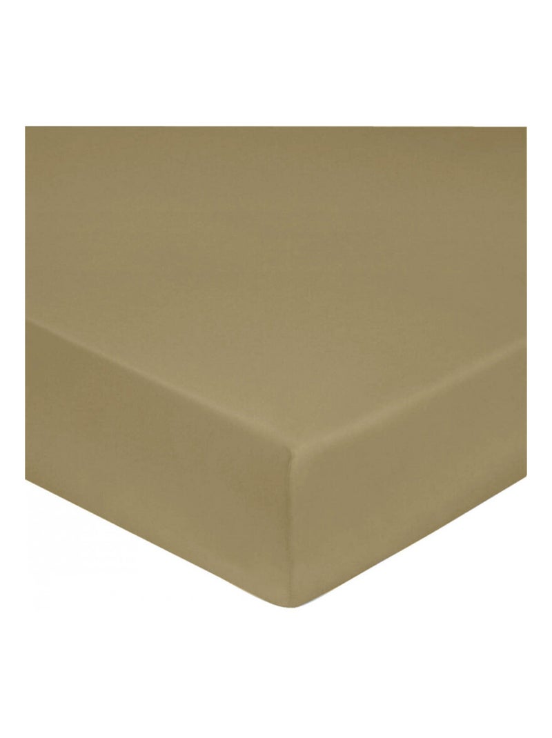 Drap housse - Blanc avenue Paris - 100% Satin de coton Peigné" / 80 fils/cm² Beige chiné - Kiabi