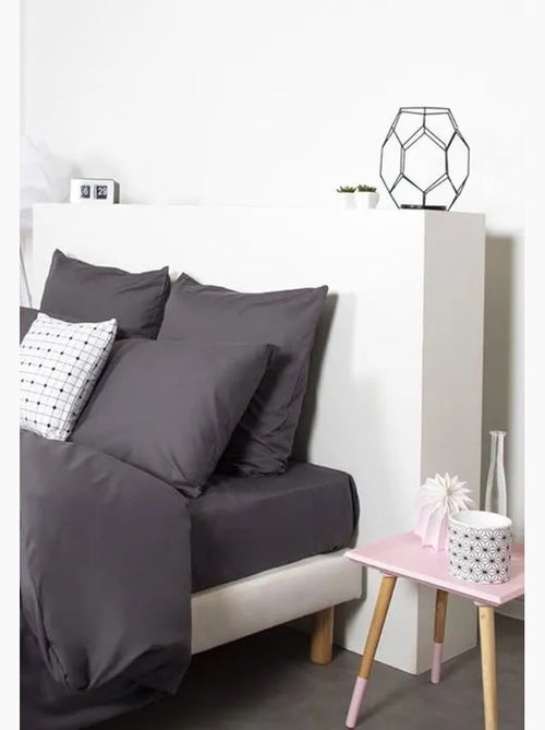 Drap housse - cote deco - 140x190 cm - uni - gris bitume - polyvalent - Kiabi