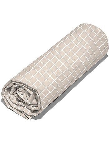 Drap housse - cote deco - 90x190 cm - motif carreaux beige et blanc - bonnet 25 cm - microfibre