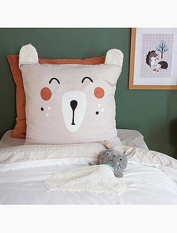 Drap housse - cote deco - 90x190 cm - motif carreaux beige et blanc - bonnet 25 cm - microfibre