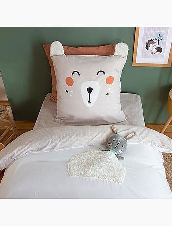 Drap housse - cote deco - 90x190 cm - motif carreaux beige et blanc - bonnet 25 cm - microfibre