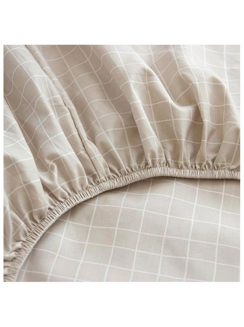 Drap housse - cote deco - 90x190 cm - motif carreaux beige et blanc - bonnet 25 cm - microfibre Beige - Kiabi