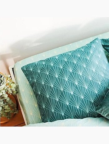 Drap housse - cote deco - azsy - microfibre - 140x190 cm - imprimé géométrique bleu